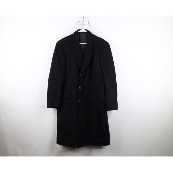 Vintage 90s Mens 46R Heavyweight Wool Cashmere Overcoat Trench Coat Jacket Black